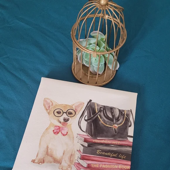 Chic Dog Art Print with Books - Picture 2 of 2